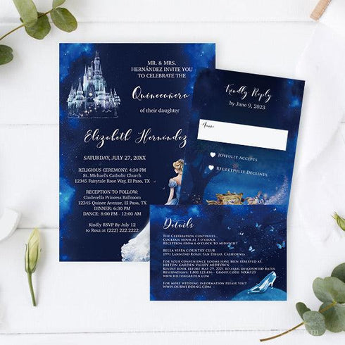 Cinderella carriage fairy tale quinceneara sweet 16 invitations CWIF67